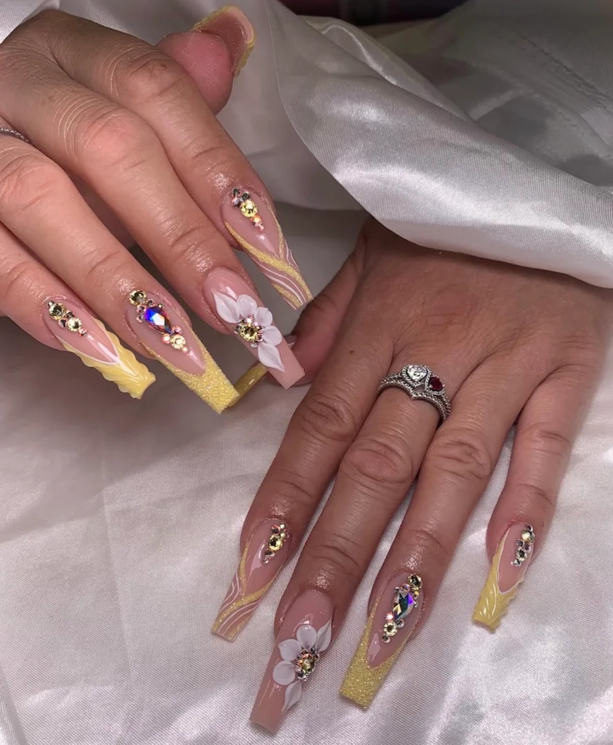 Red and white abstract French nails